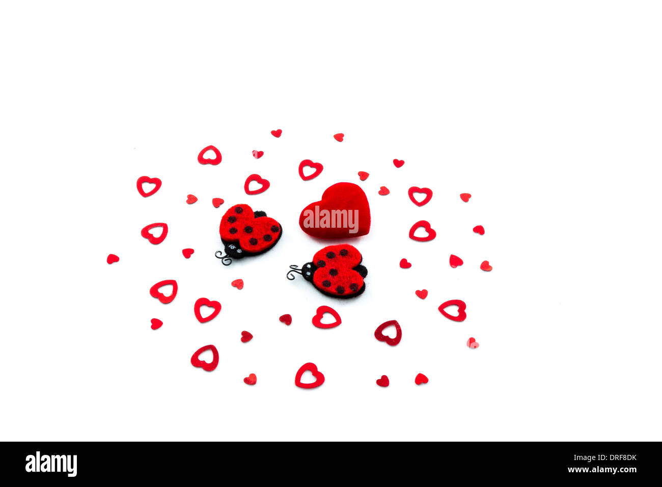 Heart and ladybugs on white background for Valentines day concept Stock