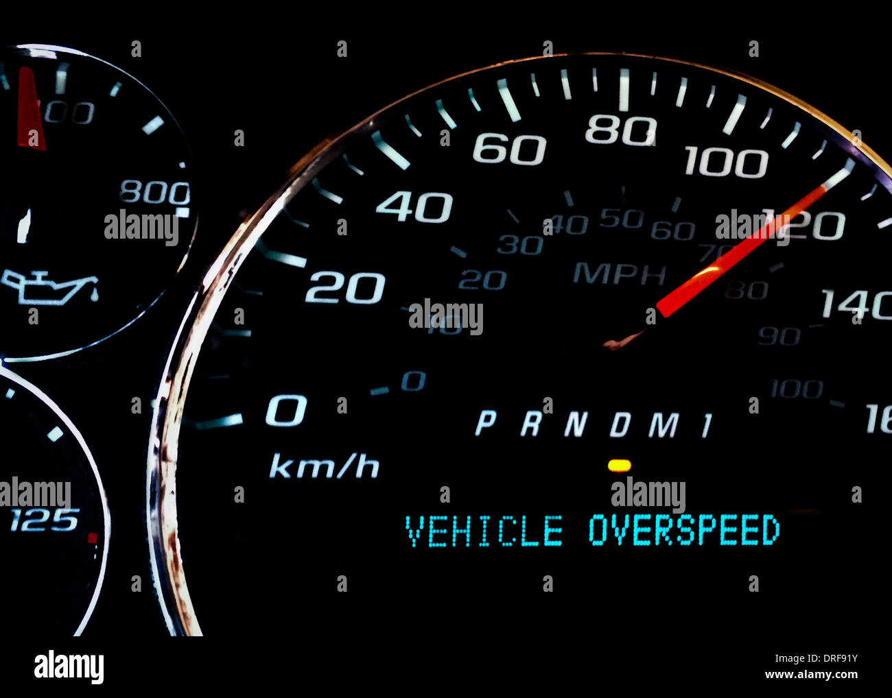 Vehicle over speed dashboard warning light Stock Photo