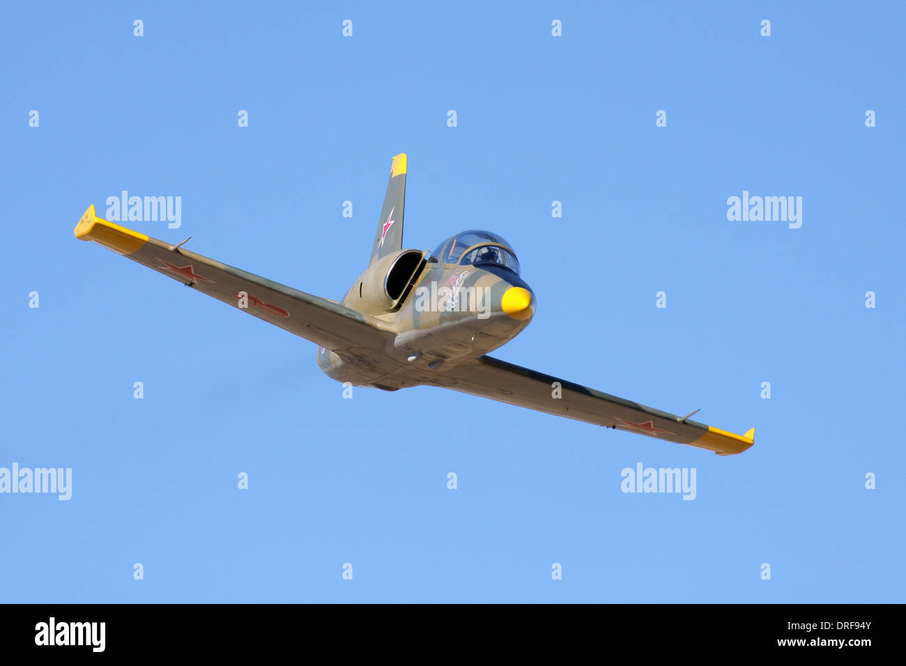 Aero Vodochody L-39 Albatross in flight during a Jet Class Heat Race as part of the 2010 Reno National Championship Air Races. Stock Photo