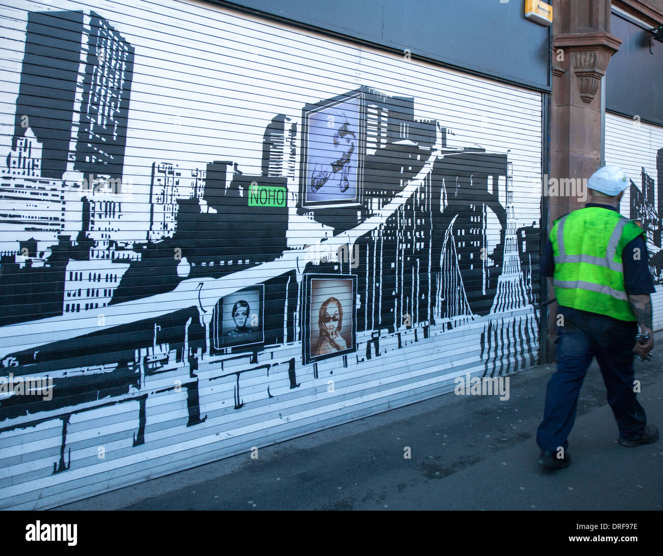 Lever Street Bar Graffiti, Paintings and Sketches on Shop shutters in