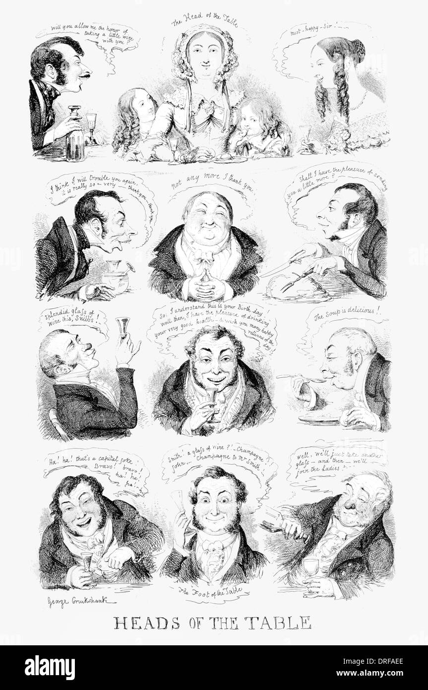 George Cruikshank Heads of the table First Published 1845 steel engraving Stock Photo