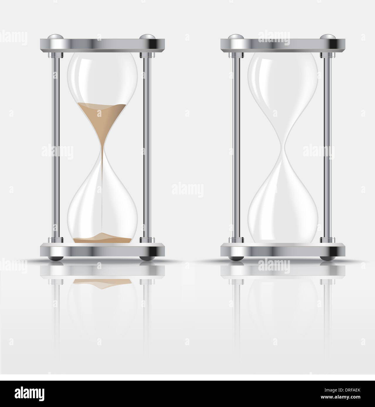 Sand falling in the hourglass on dark background. Vector illustration