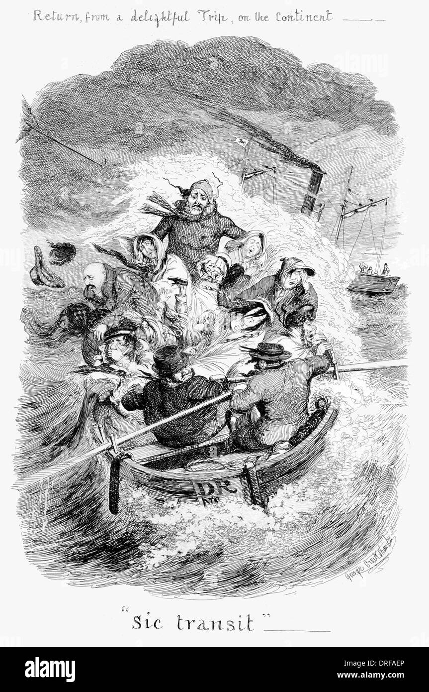 George Cruikshank Return from a delightful trip on the Continent. Sic transit. First Published 1845 steel engraving Stock Photo