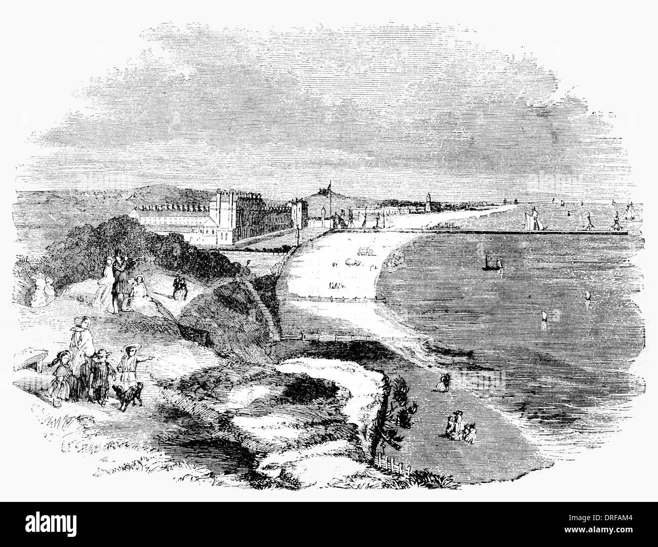 View of Lowestoft from Pakefield Cliff 1854. Stock Photo
