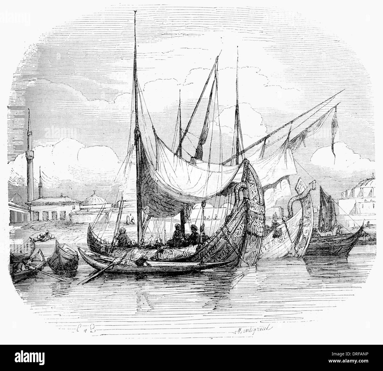 Karavellas and other Turkish vessels circa 1854 Stock Photo