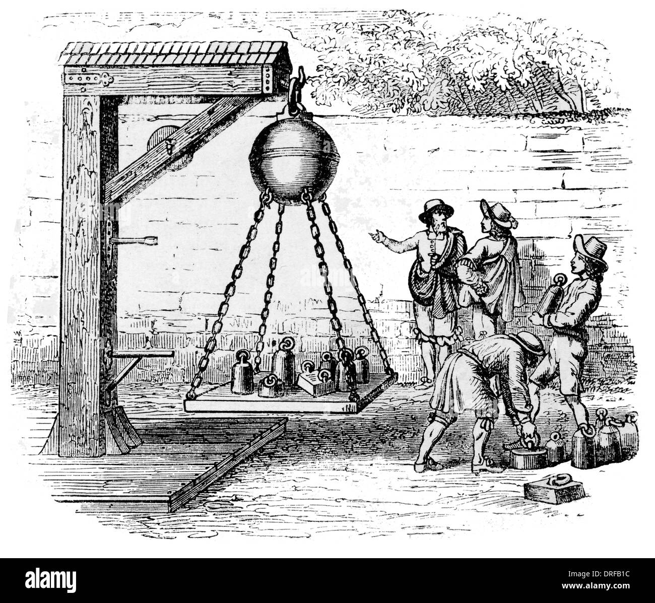 Another experiment with the Magdeburgh Hemispheres demonstrated by Otto von Guericke 1656 Stock Photo