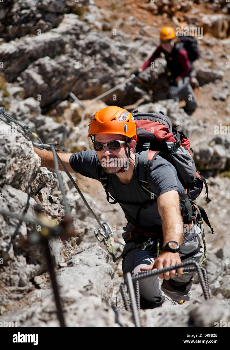 Two alpinists rock climbing, Innsbruck route, Tyrol, Austria Stock Photo