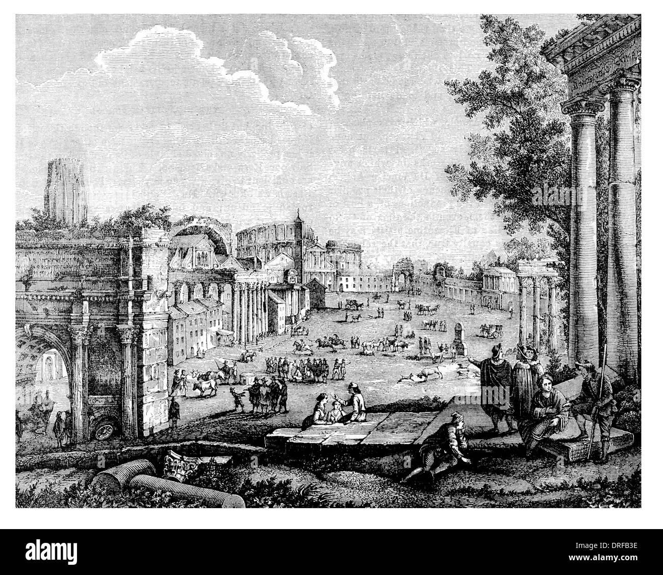 View in the Campo Vaccino, The ancient Roman Forum. By Claude Lorraine circa 1650 Stock Photo