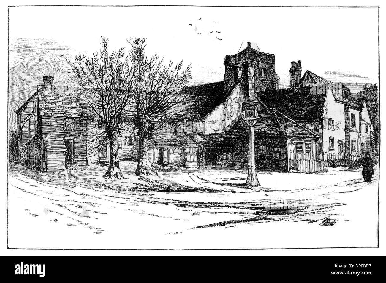 Ruislip St. Martin's Church and High Street London Borough of Hillingdon circa 1880 Stock Photo