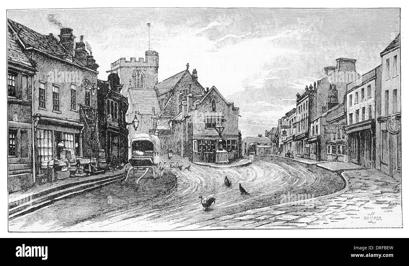 High Barnet or Chipping Barnet High Street market County of Hertfordshire London Circa 1880 Stock Photo
