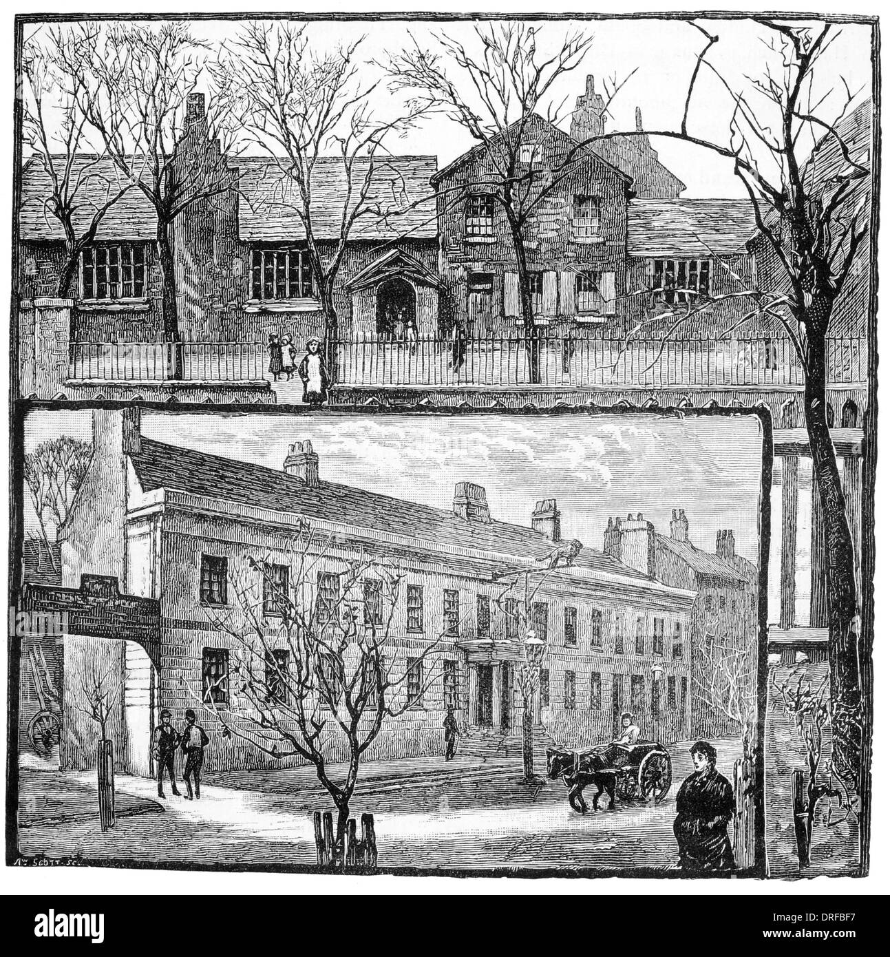 High Barnet or Chipping Barnet, Barnet School and Red Lion Inn London circa 1880 Stock Photo