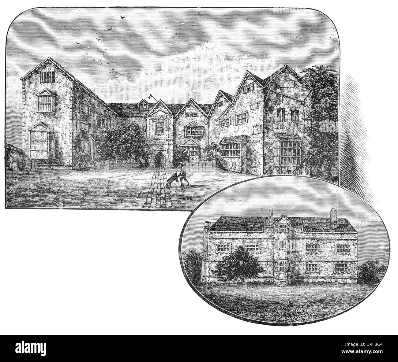 Top. Queen Elizabeth's Palace, Enfield, 1568. Bottom. The Palace from the North london circa 1880 Stock Photo