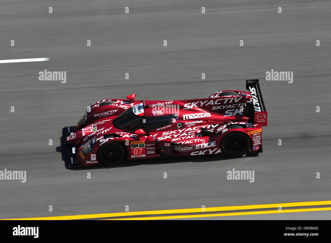 Daytona, USA. 23rd Jan, 2014. The Tudor United Sportcar Championship Rolex 24 Hours of Daytona Practise which was newly formed by the merge of Grand-Am series and the American Le Mans Series . #07 SPEEDSOURCE MAZDA MAZDA TRISTAN NUNEZ (USA) JOEL MILLER (USA) TRISTAN VAUTIER (FRA) Credit:  Action Plus Sports/Alamy Live News Stock Photo