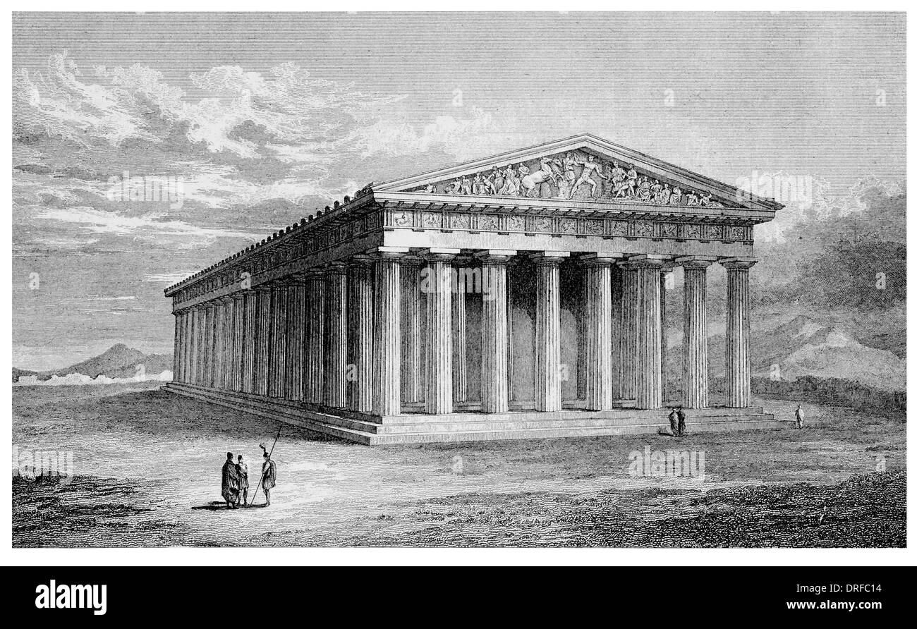 The Temple of Minerva Parthenon at Athens. NW view as it would have been . Restored. Stock Photo