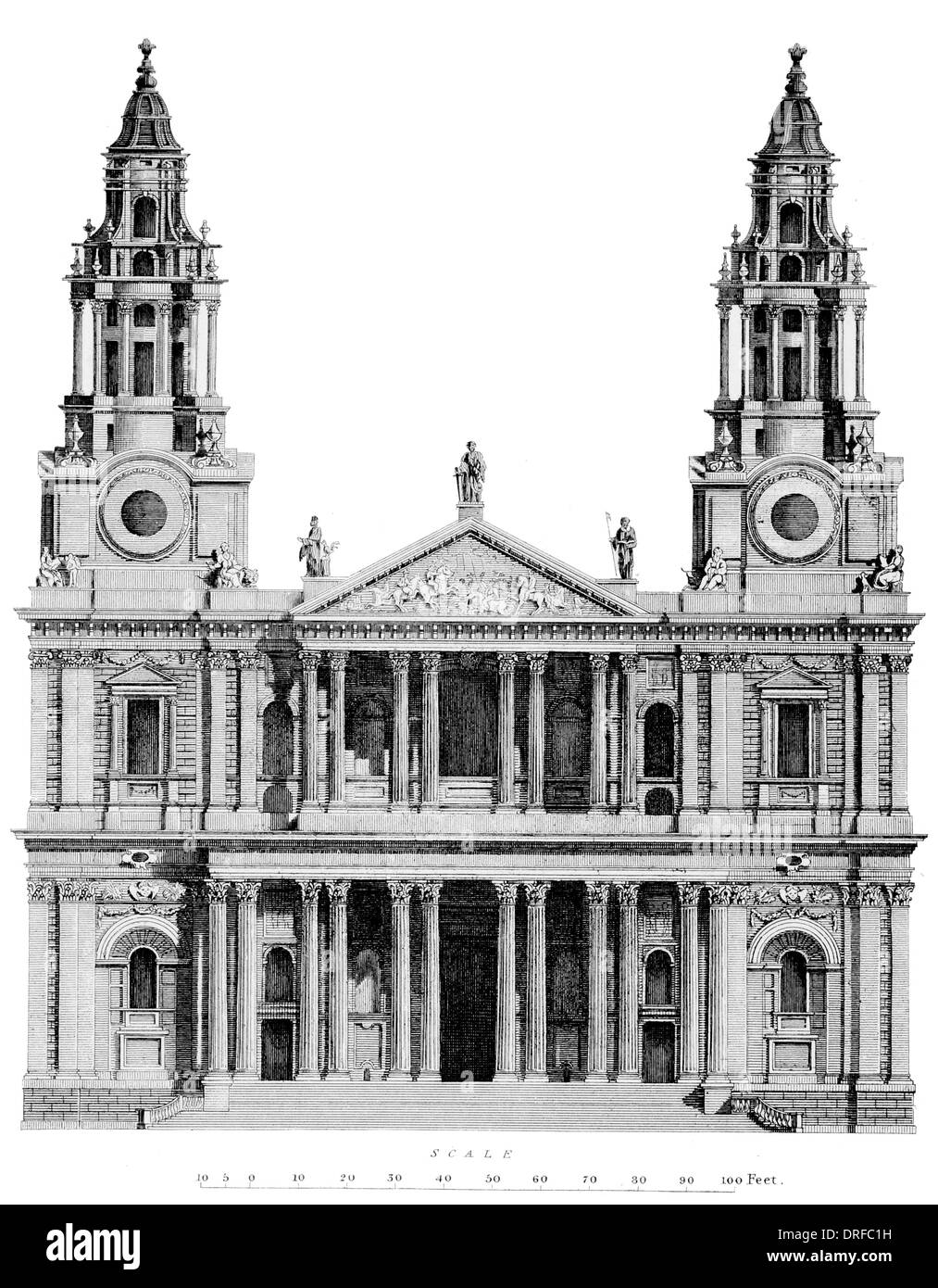 St Paul's Cathedral, London, is a Church of England cathedral, the seat of the Bishop of London. West front elevation Stock Photo