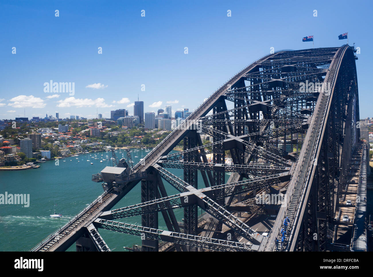 Sydney Harbour Bridge from Pylon Lookout with Bridgeclimb climbers and view over North Sydney Sydney New South Wales Australia Stock Photo