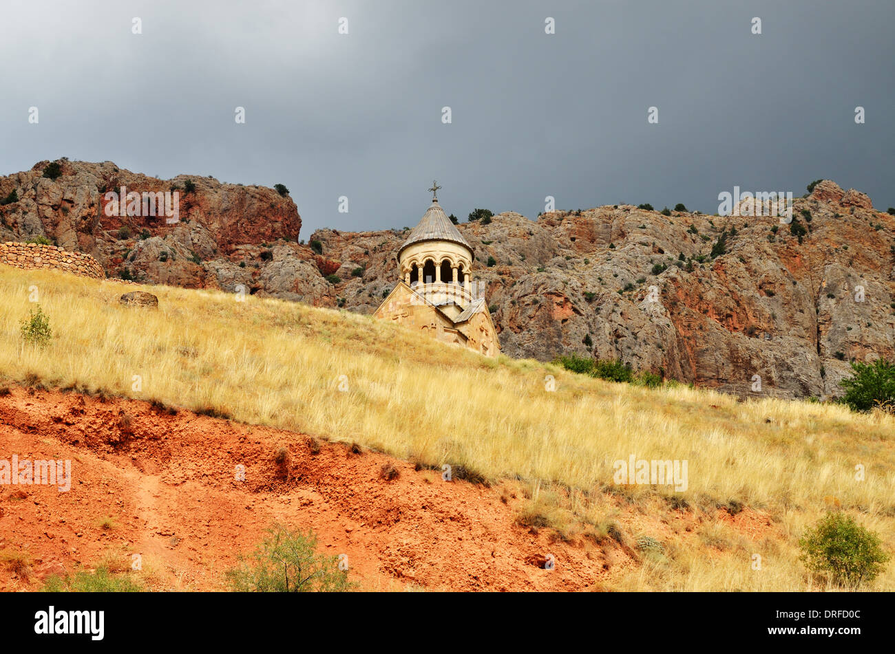 Church against the red rocks of gorge, Noravank Monastery, Armenia Stock Photo