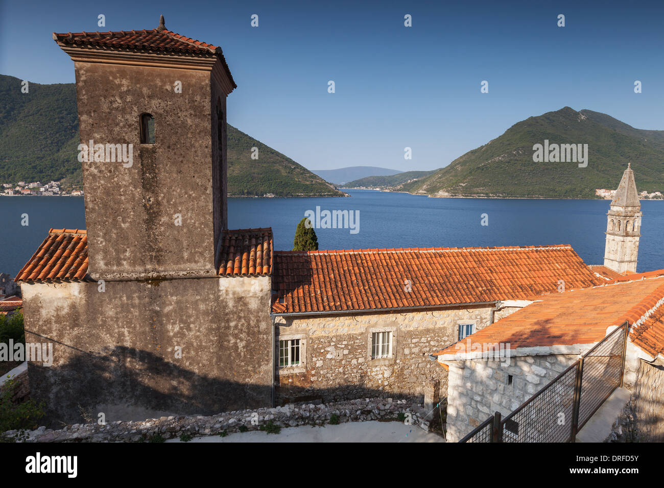 Churches in Perast town. Bay of Kotor, Montenegro Stock Photo