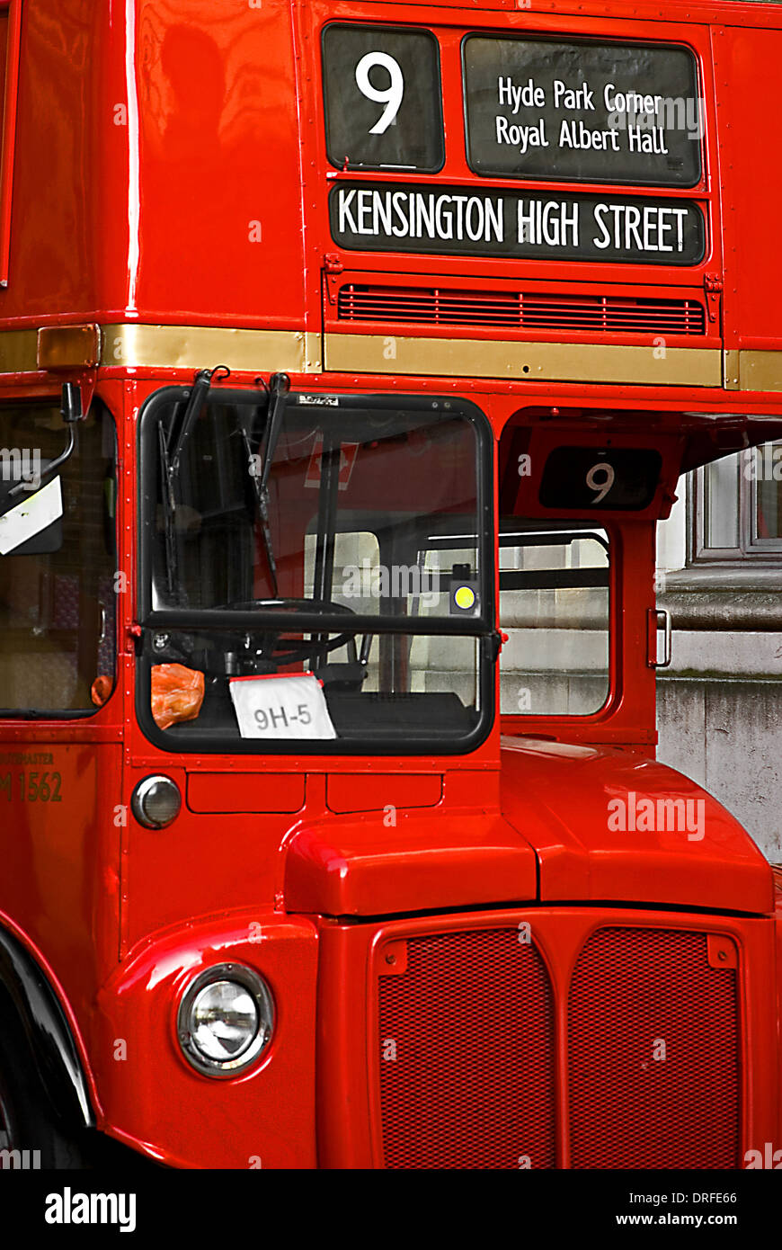 Old fashioned red routemaster double decker bus parked in Central London Stock Photo
