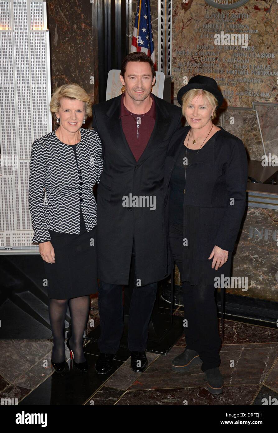New York, NY, USA. 24th Jan, 2014. Julie Bishop: Australian Minister for Foreign Affairs, Hugh Jackman, Deborra-lee Furness at the press conference for Empire State Building Lighting in Honor of Australia Day, Empire State Building, New York, NY January 24, 2014. Credit:  Derek Storm/Everett Collection/Alamy Live News Stock Photo