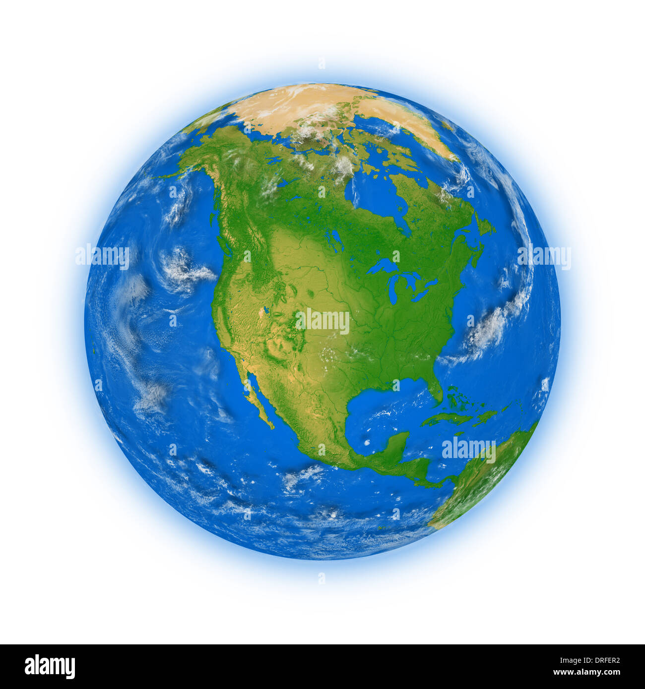 North America on blue planet Earth isolated on white background ...