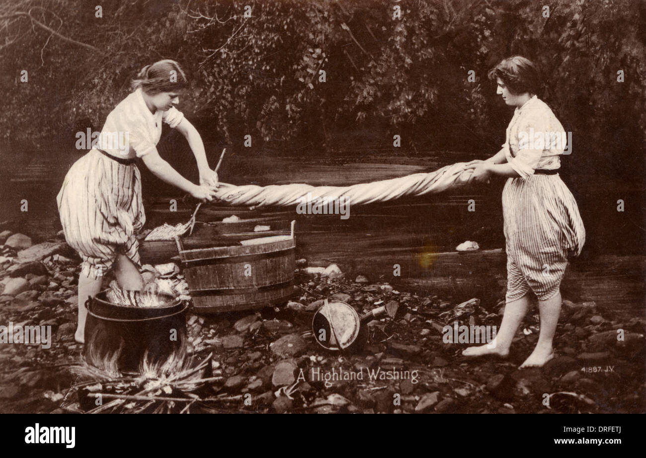 Washing linen in a Highland stream Stock Photo Alamy