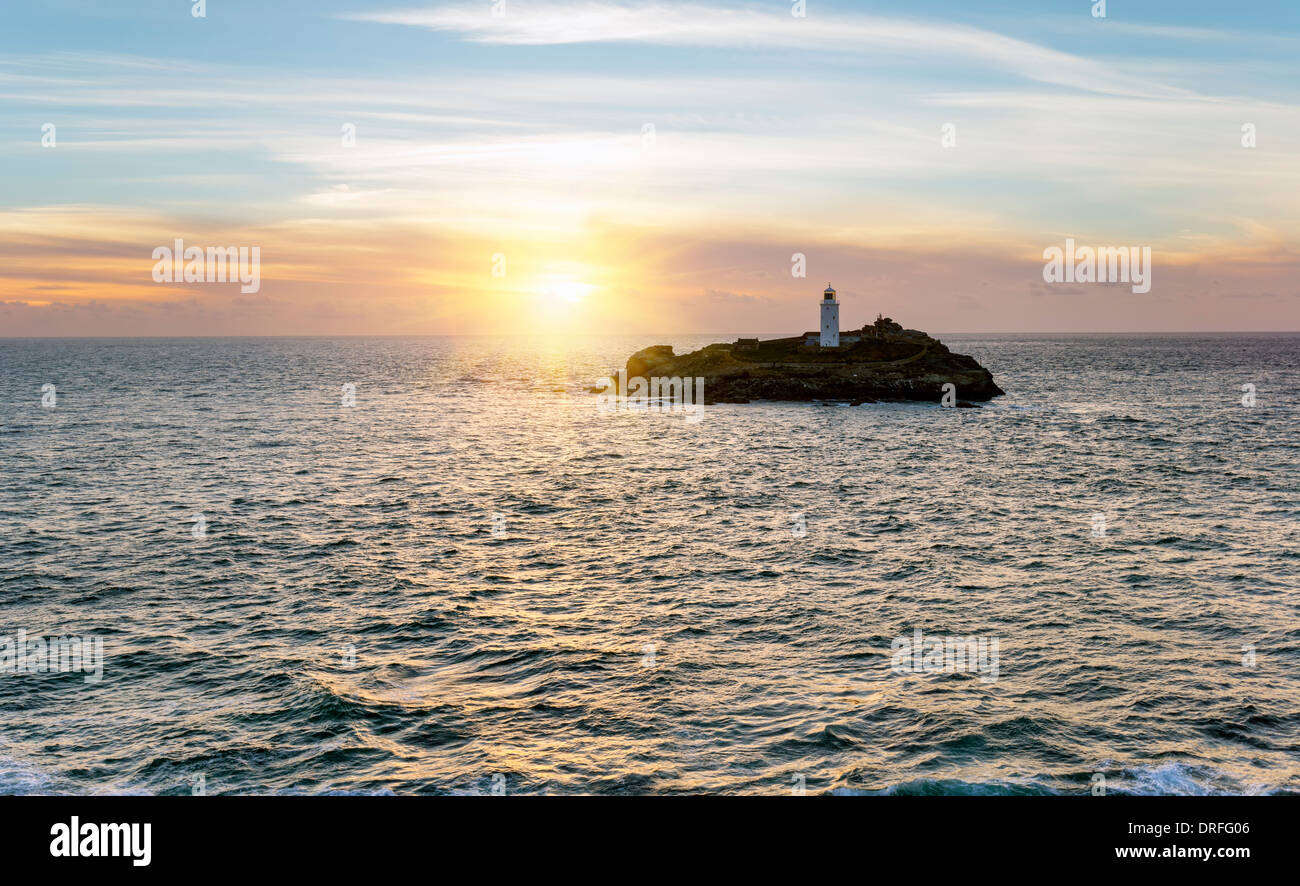 The lighthouse on Godrevy Island near St Ives in Cornwall Stock Photo