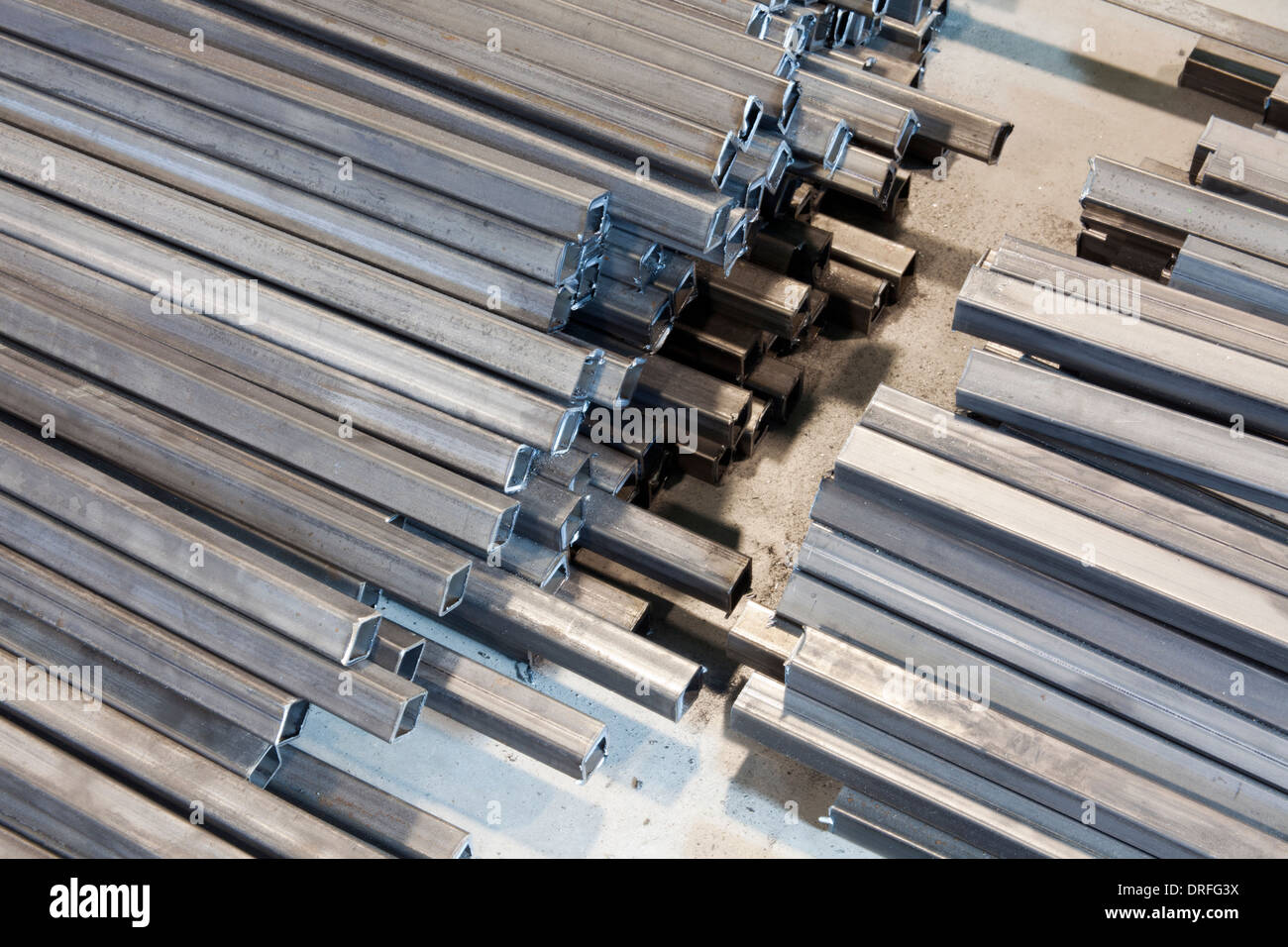 metal square tube on a pile Stock Photo
