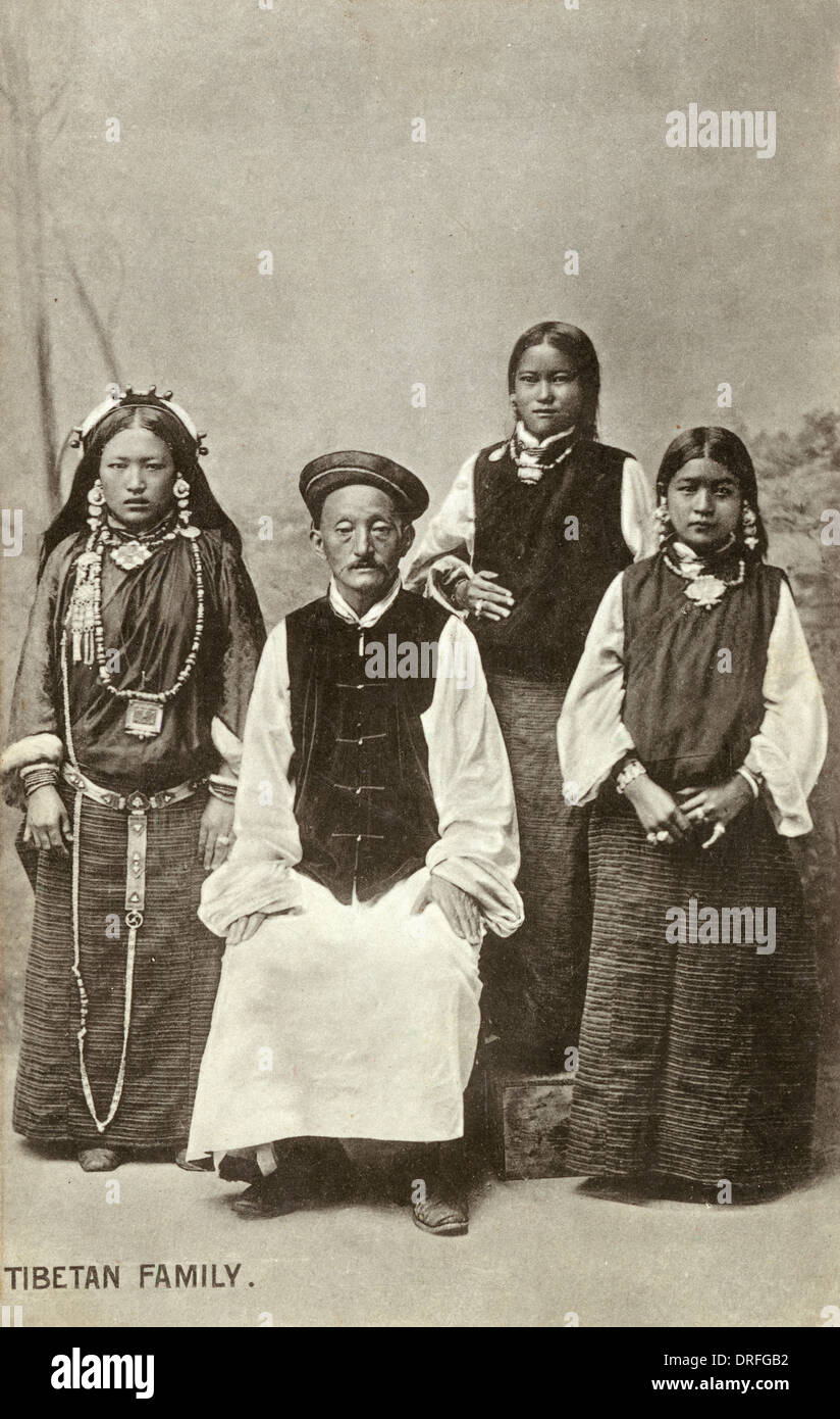 Tibetan Family in traditional costume Stock Photo