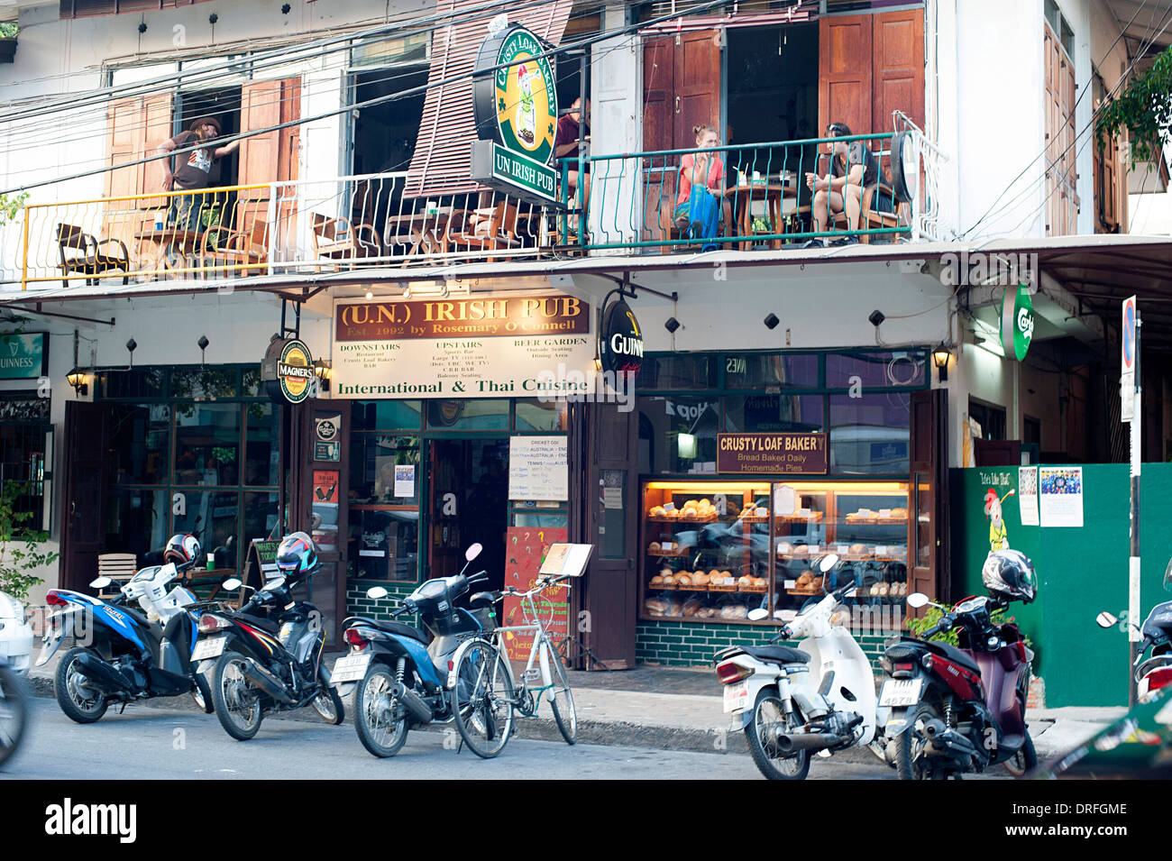 Roadside Irish Pub cafe  and bakery shops. Chiang Mai, Thailand Stock Photo