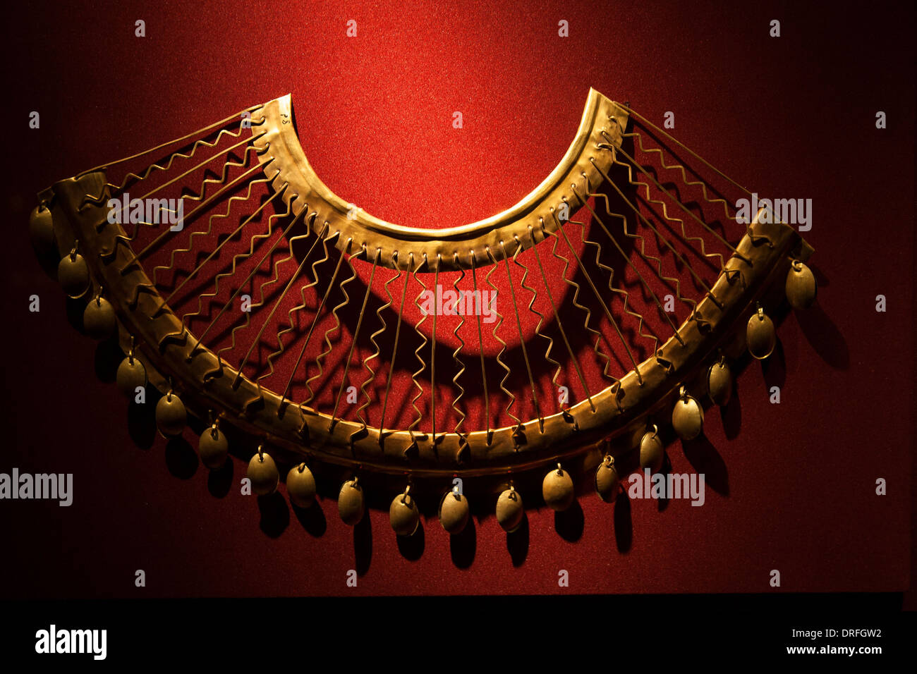 An ancient Inca necklace artifact on display at Museo del Banco Central de Reserva. Peru Stock Photo