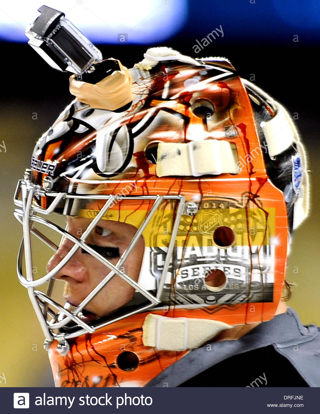 Los Angeles California Usa 23rd Jan 2014 Anaheim Ducks Goalie Frederik Andersen During Practice Prior To The Upcoming Inaugural Nhl Stadium Series Game Against The Los Angeles Kings At Dodger Stadium In