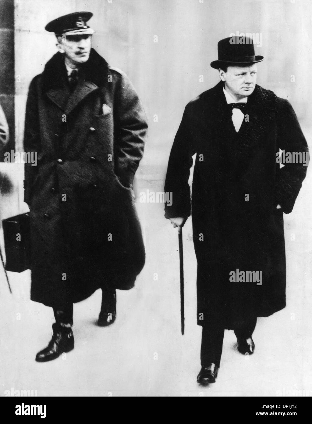 Winston Churchill walking along the street Stock Photo