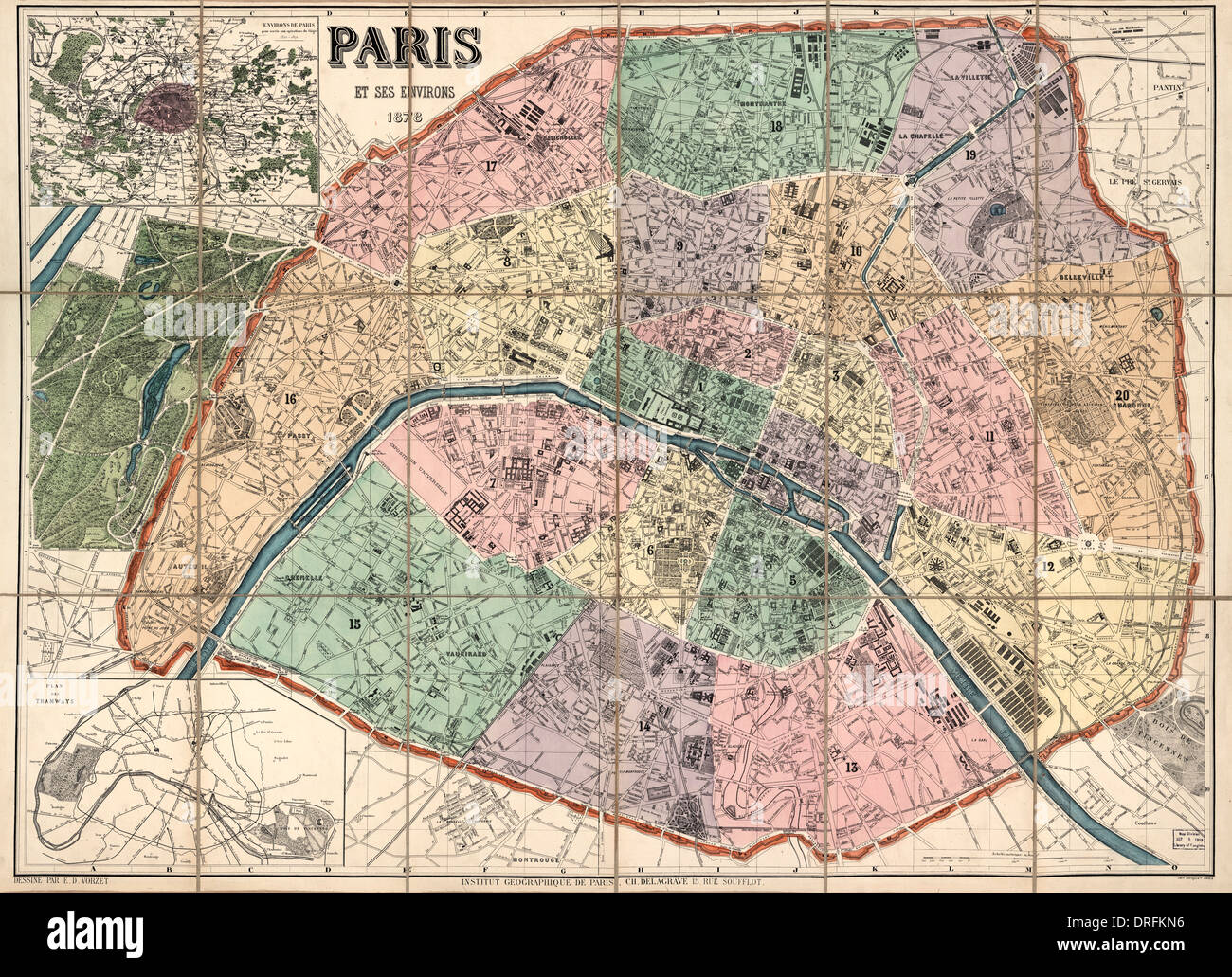 Paris et ses environs : 1878.  Map Stock Photo