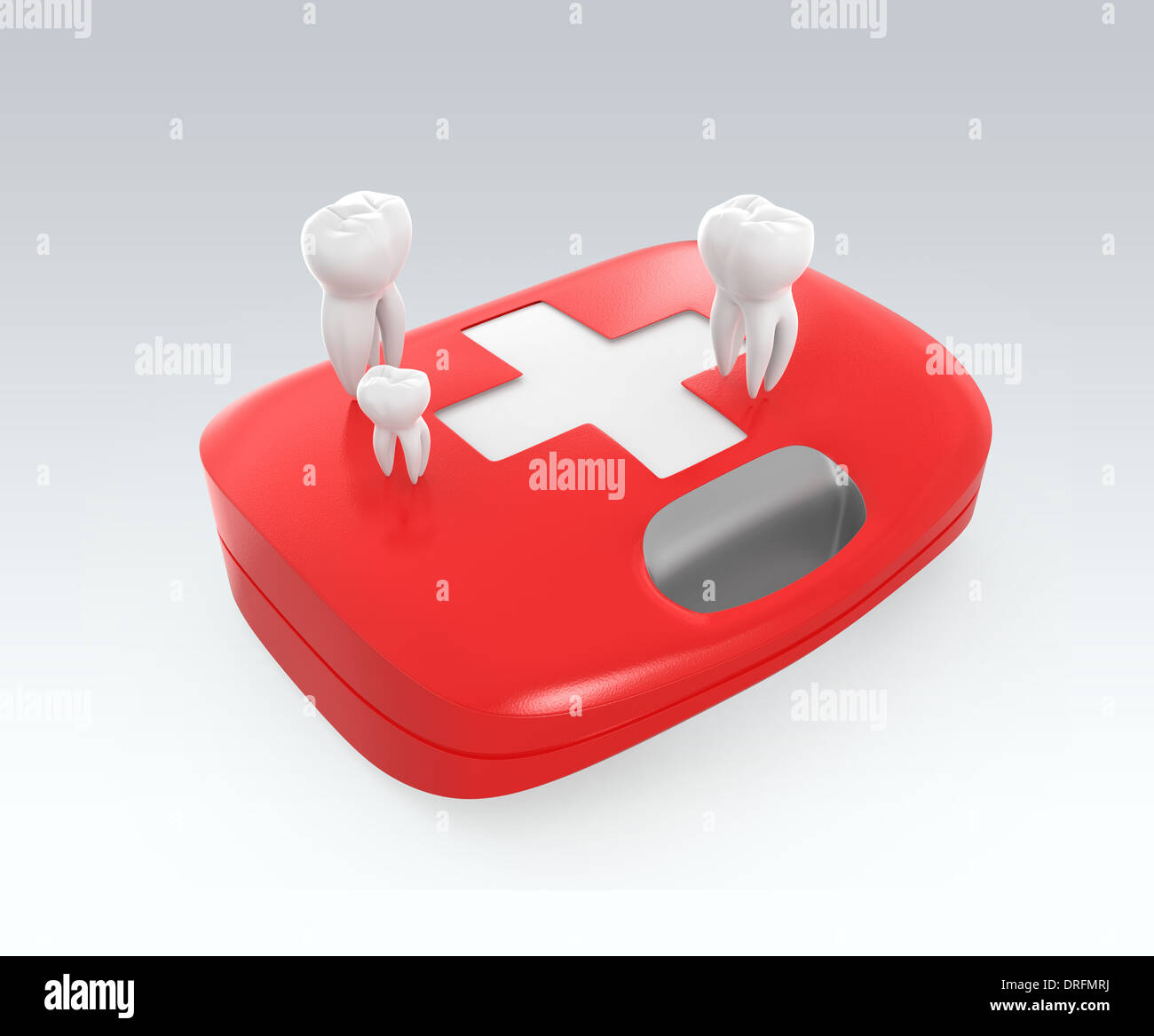 Teeth and first aid kit for dental emergency care service concept. Clipping path included. Stock Photo