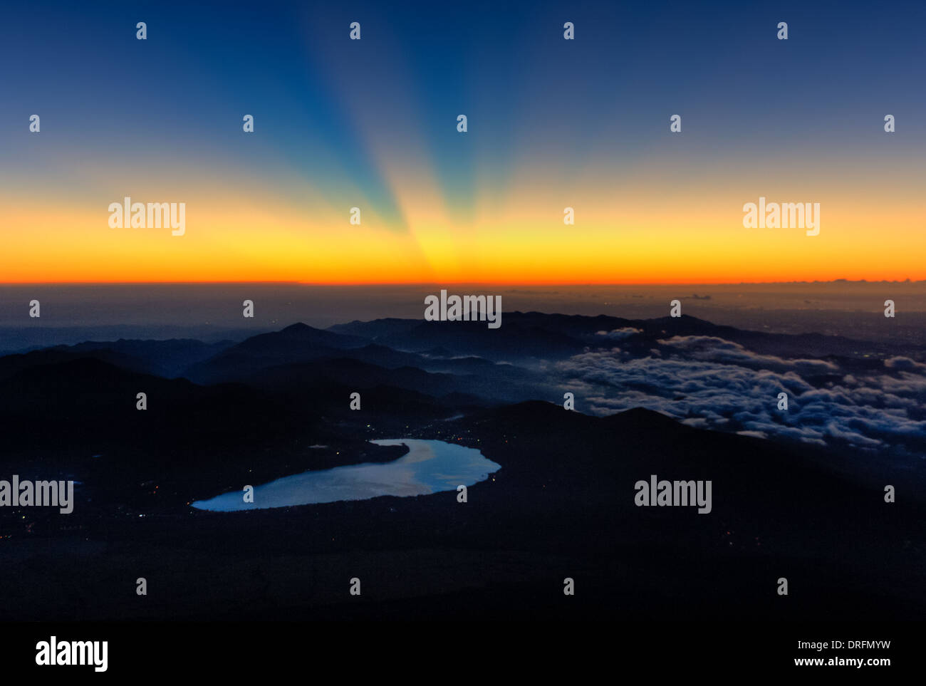 日の出　Sunset from Mt. Fuji Stock Photo