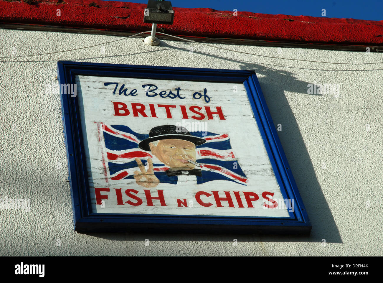 Fish and Chip sign, Brompton Road, Portsmouth, Hampshire, UK Stock