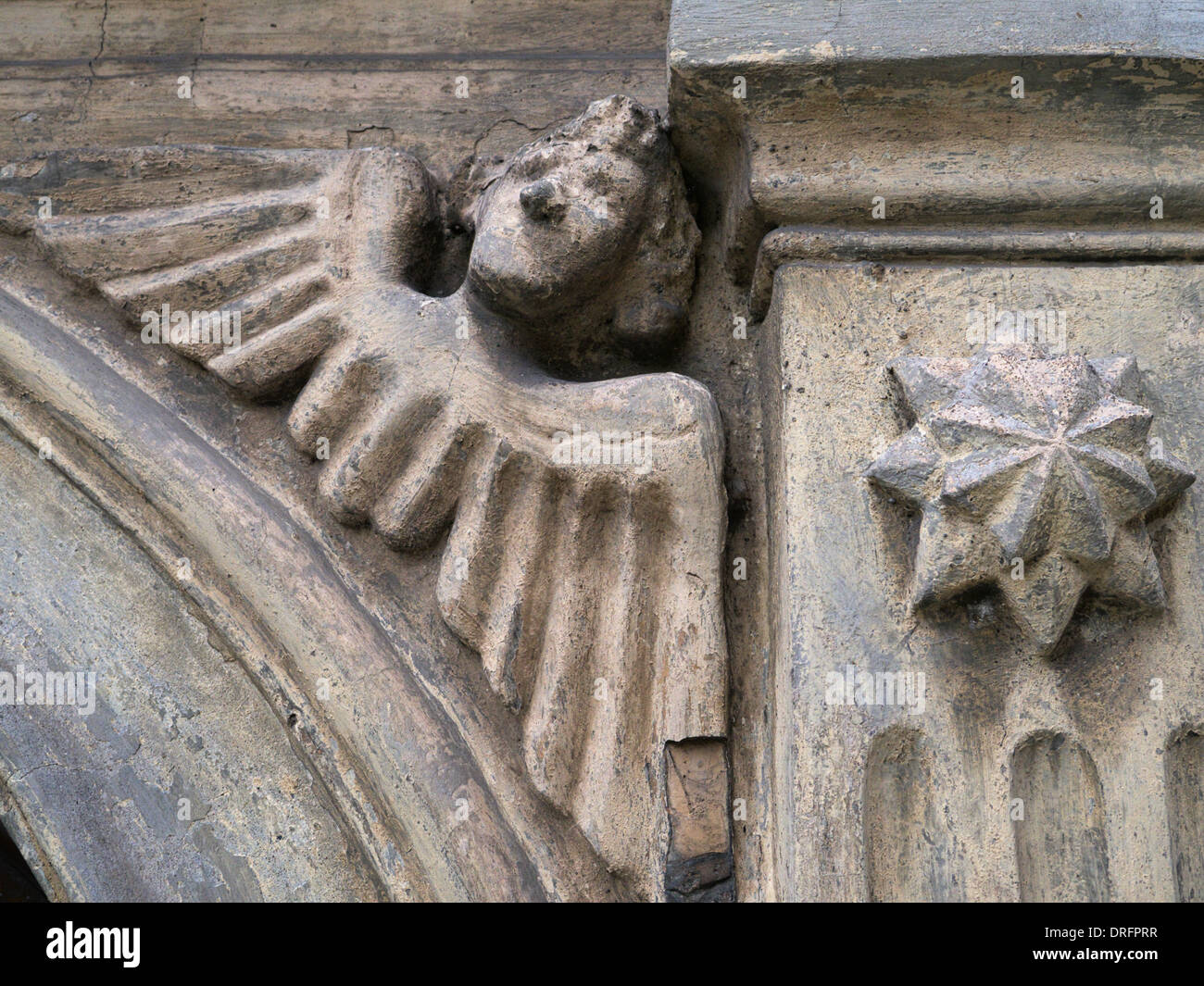 Detail of doorway in Krakow, Poland featuring and angel and star Stock Photo