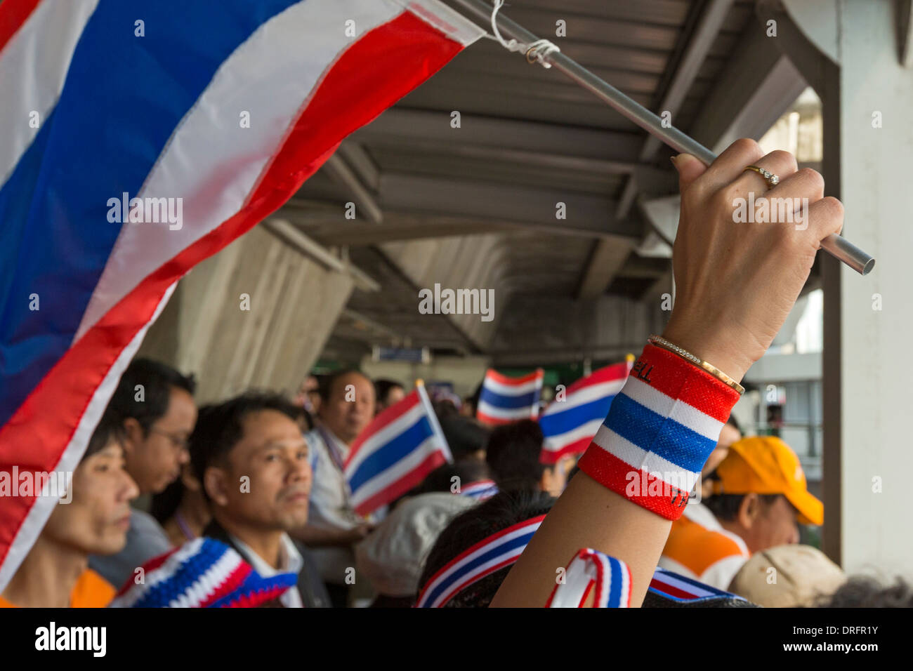 Flags at political demonstration, Bangkok, Thailand Stock Photo
