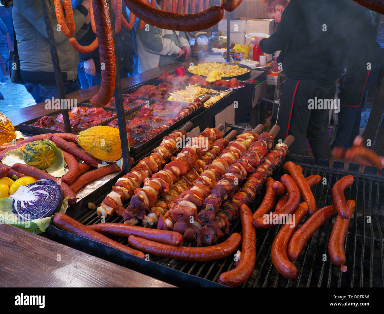 Traditional food stall at the Christmas markets in Krakow, Poland Stock Photo