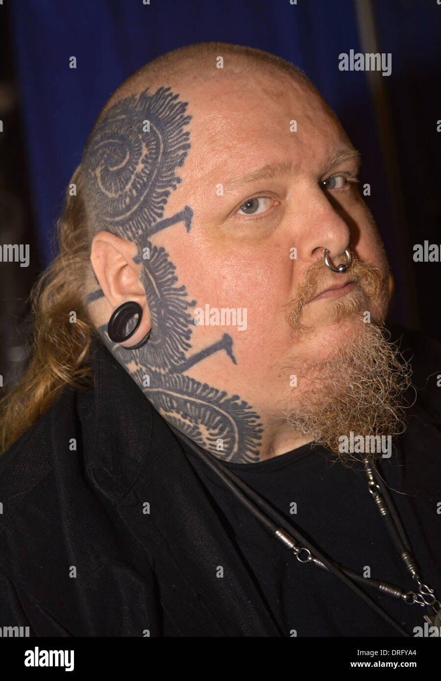 Paul Booth, a man with face tattoos at the 16th Annual New York City Tattoo Convention in Manhattan. Stock Photo
