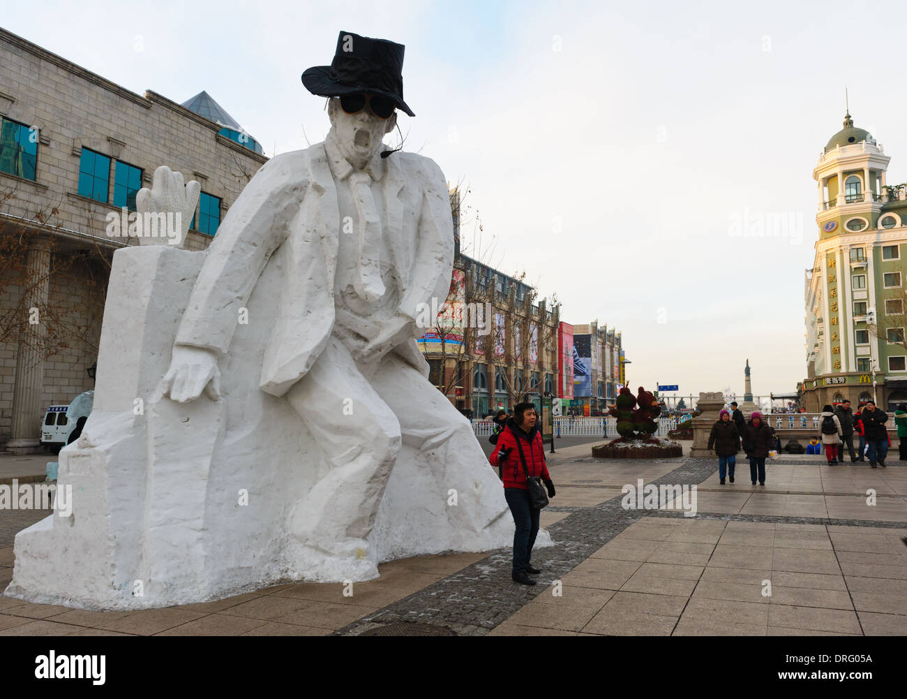 Snow sculpture of Michael Jackson at 2014 Harbin International Ice and Snow Festival. Harbin, China. Stock Photo