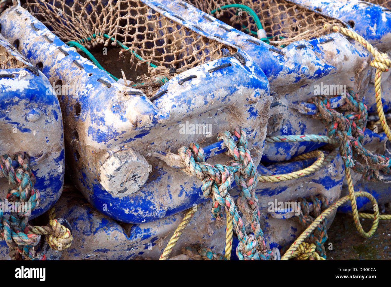 Home made lobster pots used for commercial crab and lobster fishing. Stock Photo