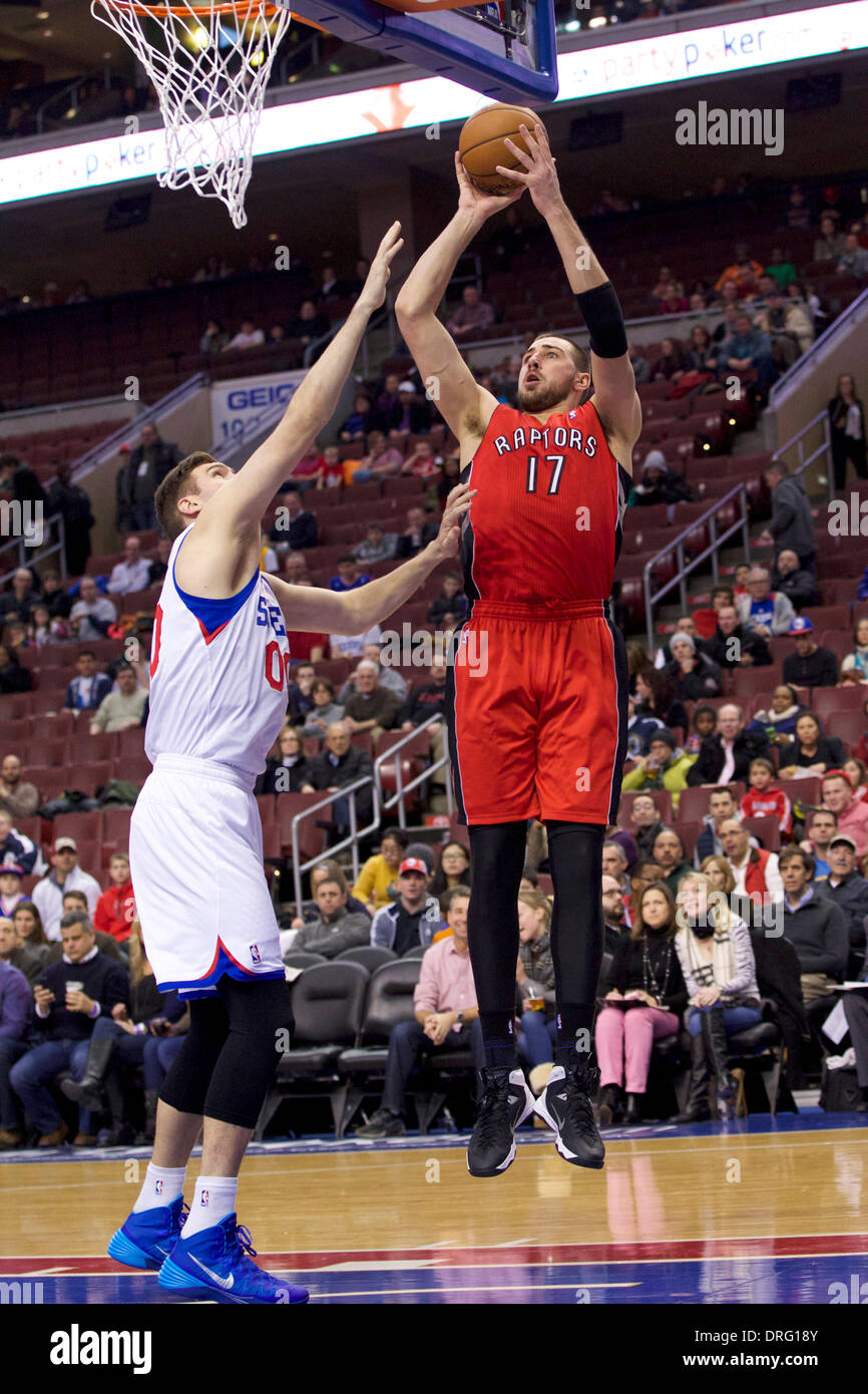 January 24, 2014: Toronto Raptors center Jonas Valanciunas (17) shoots ...