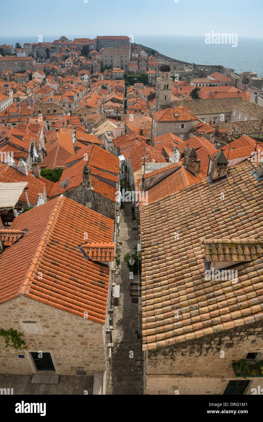 Rooftop view of Dubrovnik Old Town from the Walls, Croatia Stock Photo