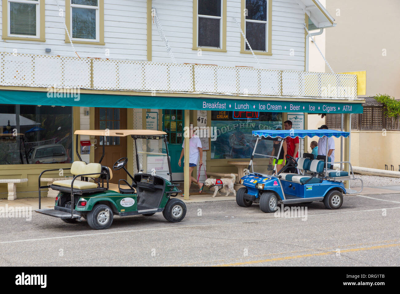 Golf carts used for transportation in village of Boca Grande on Gasparilla  Island Florida Stock Photo