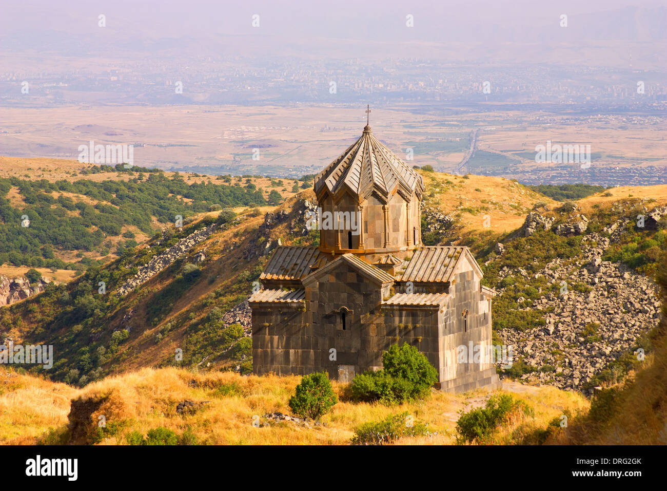 Vagrmashen Church was founded in XI century castle near the Armenian Amberd, located on the hillside Aragats. Stock Photo