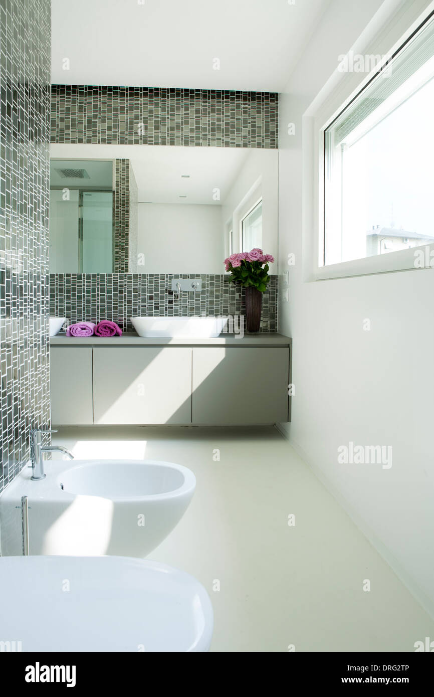Modern bathroom in gray color Stock Photo
