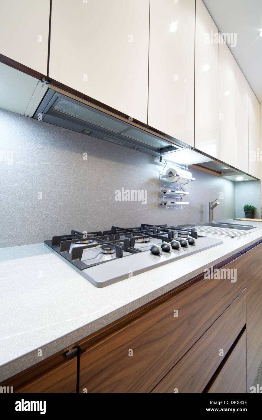 Modern kitchen gas stove detail and in two different colors