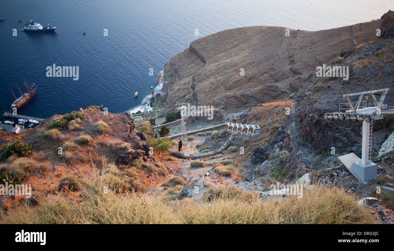 Mountainside cableway in Oia. Santorini, Greece. Stock Photo